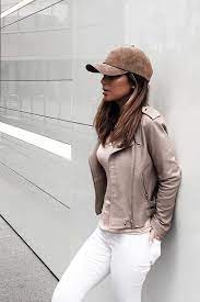 Brown Suede Baseball Cap Brown Leather Jacket Brown Shirt White Jeans Fashion Beige Leather Jacket Casual Outfits