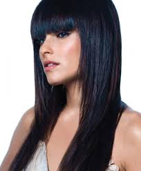 Make this striking look stand out more with some red lipstick and dark eyeliner. Black Hairstyles For Long Hair With Bangs Hairstyles Cool