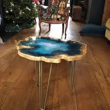 Resin Blue Gold Geode Side Table Google Shopping In 2020 Resin Table Side Table Agate Table