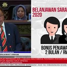 Kerajaan ingin merakamkan penghargaan kepada angkatan tentera malaysia, polis diraja malaysia, jabatan bomba dan penyelamat malaysia, jabatan kastam diraja malaysia, doktor, jururawat, guru dan semua penjawat awam atas bakti perkhidmatan mereka. Bonus 2020 Penjawat Awam