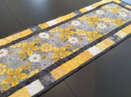 Yellow Grey Floral Quilted Table Runner Spring Daisy Table Topper Handmade Easter Home Decor Gift Modern Coffee Table Runner Coffee Table Runner Quilted Table Runners Christmas Table Runners