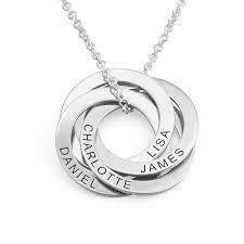 4 Russian Rings Necklace In Sterling Silver Diamond Bar Necklace Gold Diamond Necklace Ring Necklace