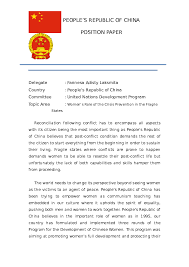 A position paper allows you to defend your stance on a specific debate topic, support your opinion using evidence, and propose solutions. Doc Mun Position Paper China In Women S Role Of Crisis Prevention In Fragile States Fannesa Adisty Academia Edu