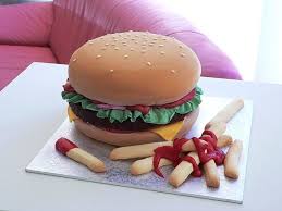 Burger Cake For My Son S 16th This Is My 8th Attempt At A Fondant Covered Cake I Suppose I Could Do Much Better Burger Cake Hamburger Cake Cheeseburger Cake