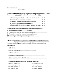 Am înțeles, a spus el. Fisa Pronumele Personal Clasa A V A