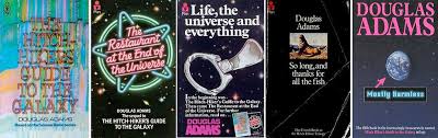 The covers of Hitchhiker's Guide