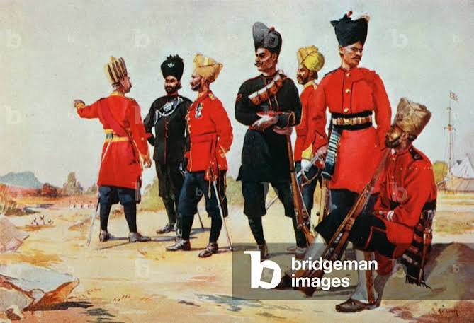 Image of Uniforms of the British Army in India at the start by European School, (20th century)