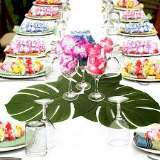 A warm summer evening invites you to a fish dinner outdoors. 12pcs Lot Fabric Artificial Palm Leaves Tropical Hawaiian Luau Party Jungle Beach Theme Party Table Decoration Accessories Decor Buy At The Price Of 1 84 In Aliexpress Com Imall Com