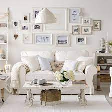 Upholstery, curtains, rugs, and furniture are often white. Soft White Living Room Living Room Decorating Ideal Home Chic Living Room Decor Chic Living Room Shabby Chic Living Room Design