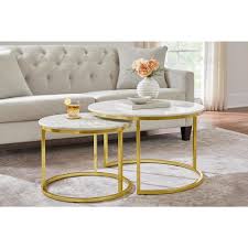 Clean black frames support sleek antique mirrored tabletops, opening up small spaces. Home Decorators Collection Cheval 2 Piece 31 In Gold Marble Medium Round Marble Coffee Table Set Dc18 56100 The Home Depot In 2021 Nesting Coffee Tables Marble Top Coffee Table Marble Coffee Table Set