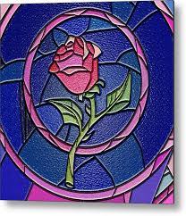 Beauty And The Beast Enchanted Rose Stained Glass Metal Print By Retno Musyakimah