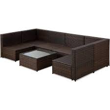 Merax 7 Piece Patio Furniture Set Pe Rattan Sectional With Glass Table Top Blue Cushions Walmart Com Easy Patio Furniture Patio Furniture Sets Patio Furniture