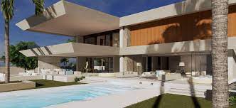 Two floors villa exterior design with biophilic elements, entrance pathway and landscape. Modern Villas Designs Builds And Sells Around The World