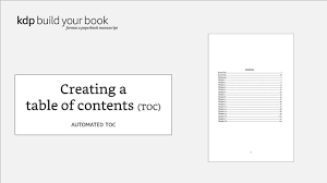 Creating A Table Of Contents Youtube