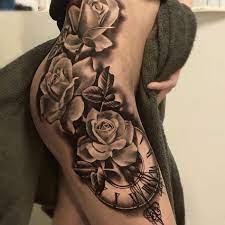 Roses Clock Face Hip Tattoos Women Thigh Tattoos Women Tattoos Women