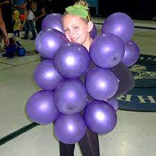 Grape Costume Diy From Parents Com Blow Up Purple Balloons And Cutout Green Felt Leaf For Head Band Halloween Costumes For Kids Grapes Costume Halloween Kids