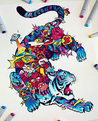 Doodle art vexx coloring pages. Vexx On Instagram I Finished This Trippy Tiger Today It Has A Bit Of A Different Color Scheme Should Cute Doodle Art Doodle Art Designs Coloring Book Art