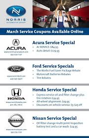 March Service Coupons Available Online Norris Acura West Norris Ford Norris Honda And Norris Nissan Specials Honda Service Norris Fuel Saver