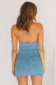This item has 0 required items. Beach House Halter Knit Mini Dress Blue Verge Girl
