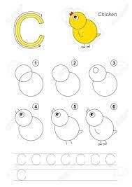 The following easy step by step drawing tutorial will guide you through the . Vector Illustrated Alphabet With Kid Educational Games To Learn Handwriting With Easy Game Level For Preschool Children Kid Drawing Tutorial For Letter C Chicken Royalty Free Cliparts Vectors And Stock Illustration Image