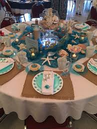 Nautical, coastal & beach home decor. Pin By Monika Trossbach On Luncheon 1 Table Ideas Beach Wedding Centerpieces Beach Themed Party Beach Wedding Favors