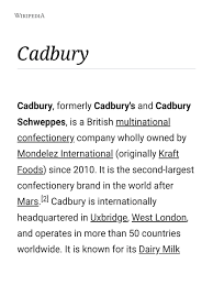 Cadbury apologises for salmonella outbreak. Cadbury Wikipedia Confectionery Mondelez International