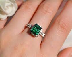 Emerald Engagement Ring Set Green Emerald Ring Wedding Ring 925 Sterling Silver Ring Anniversary Ring Silver Gemstone Ring Anel De Formatura Administracao Anel De Formatura Anel De Noivado