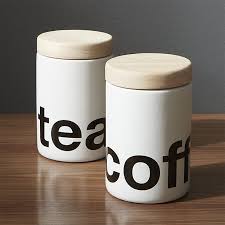 Black And White Canisters Australia Simply Modern Canister Spells Out Its Contents In Black And White In A Bold Contemporary Font On White Stoneware With A Wood Lid Tea Coffee Canisters Coffee Canister Crate Barrel