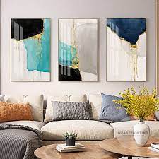 Framed Wall Art 3 Piece Set Of 3 Prints Abstract Gold Navy Etsy Living Room Art Wall Art Living Room Large Wall Art