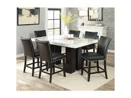 Sofa bar featuring hand distresses metal tube base, with rich wood veneer table top in a warm color tone, with light distressing for a casual industrial contemporary look. Steve Silver Camila 7 Piece Counter Height Dining Set With Marble Table Top Wayside Furniture Pub Table And Stool Sets