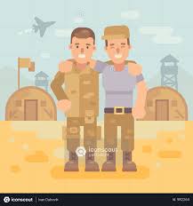 On this page, you will find the answers to that and more in great detail, in other words, everything you will ever need to know about military time (or astronomical time), as well as some quick and easy tips on how to read it. Best Premium Two Happy Soldier Friends In A Military Camp Flat Illustration With Army Scene Background Illustration Download In Png Vector Format Military Illustration Illustration Flat Illustration