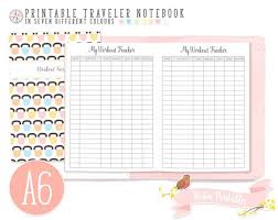 A6 Workout Tracker Traveler Notebook Refill 4 X 6 Printable Tn Pdf Download For Personal Use Fitness Log Routine Daily Exercise Inserts