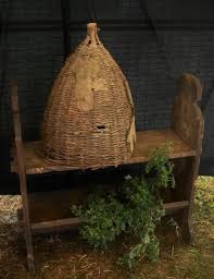 Folk Art Blue Dog Antiques Bee Skep Bee Keeping Bee