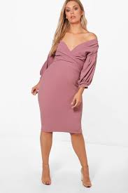 Summer wedding dresses for full figured. Women S Plus Off The Shoulder Wrap Midi Dress Boohoo Uk In 2021 Midi Dress Bodycon Plus Size Wedding Guest Dresses Midi Dress