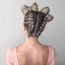 All you will need to create your braids or locs into a work of art is two hairbands and/or some bobby pins. Reverse Braids Into Space Bow Buns By Nina Starck Hair Styles Braided Hairstyles Wedding Guest Hairstyles