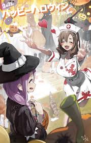 mo0o0rae, maki (soredemo ayumu wa yosetekuru), yaotome urushi, soredemo  ayumu wa yosetekuru, highres, translation request, 2girls, :3, axe, black  dress, blood, blood on clothes, blush stickers, breasts, brown hair, candy,  cat, closed