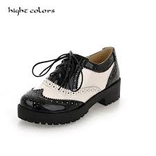 us 29 7 45 off size 34 43 new 2019 vintage black white round toe leather oxfords shoe womens ladies lace up flat platform brogue creepers shoes in