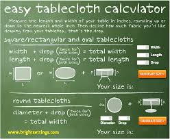 Tablecloth Size Calculator Bright Settings Table Linens Tablecloth Size Chart Tablecloth Sizes Table Cloth