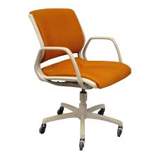 Brass faux bamboo desk chair with square upholstered cushioned seat. Vintage Steelcase Mid Century Modern Orange Rolling Office Desk Arm Chair Vintage Office Chair Chair Leather Chair With Ottoman