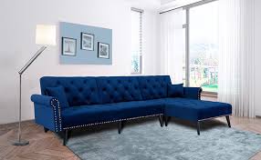 Check out our navy blue bedroom selection for the very best in unique or custom, handmade pieces from our wall décor shops. Amazon Com Navy Blue Sectional Sofa Sleeper Bed Julyfox 900 Lb Heavy Duty 115 Inch Velvet Sofa Futon W Chaise Recliner Back Modern Day Bed W Nail Head Trim For Living Room Small Spaces Office Kitchen