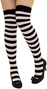 Black And White Striped Knee High Socks New Womens Over Knee Long Horizontal Stripe Print Ladies Thigh High Striped Patterned Overknee Black And White Socks Striped Stockings Striped Knee High Socks