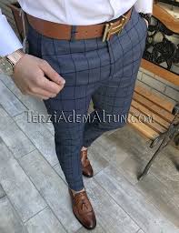 Michail Score Slim Fit Mavi Cizgili Erkek Kumas Pantolon T2356 Kumas Pantolonlar Pantolon Mavi Cizgili