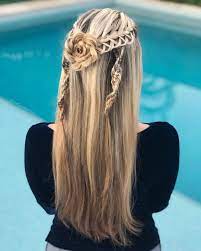 Half Up Loop Braids A Flower With Accent Dna Braids Hairstyle Festival Hair Baddie Hairstyles