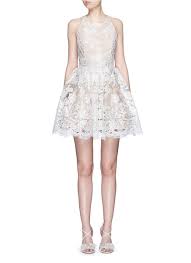 Alice And Olivia Ladonna Floral Embroidery Racerback Party Dress In Off White Modesens Mesh Cocktail Dress White Scalloped Dress Sheer Dress