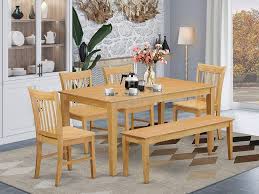 1 leaf/ leaves table chairs benches features fancy face top of the flat cut and quartered white oak veneers. Amazon Com East West Furniture Rectangular Dining Table Set 6 Pc Wooden Modern Dining Chairs Seat Oak Finish Dining Room Table And Bench Table Chair Sets