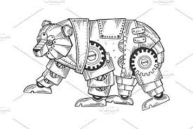 Mechanical Bear Animal Engraving Steampunk Coloring Steampunk Animals Steampunk Drawing