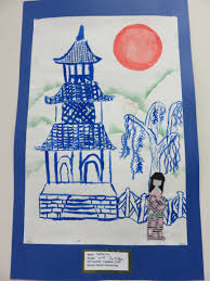 3rd Grade Japanese Pagoda Painting With Origami Doll Lesson By Art Teacher Susan Joe Asian Art Projects 3rd Grade Art Lesson Elementary Art Projects