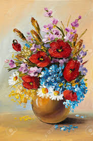 Oil painting flowers in vase. Oil Painting Of Spring Flowers In A Vase On Canvas Abstract Drawing Summer White Red Stock Photo Picture And Royalty Free Image Image 35891394