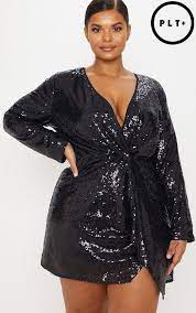 Plus Black Sequin Twist Front Dress Twist Front Dress Maxi Dress With Sleeves Long Sleeve Maxi Dress