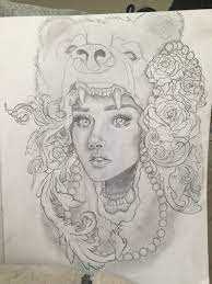 Native american shamans believed that bears were the link to the spiritual from the vibrant hues of a haida tattoo to the intricate patterns on a japanese inspired design, bear tattoos feature countless cultural elements. Woman In A Bear Headdress Portrait Bear Tattoo Designs Bear Tattoos Mama Bear Tattoos